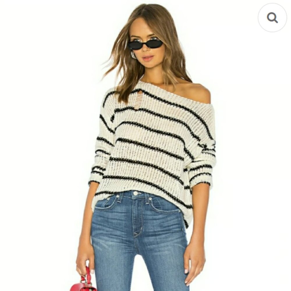 Superdown Sweater Large‎ Eden Black White Distressed Striped Relaxed Festival